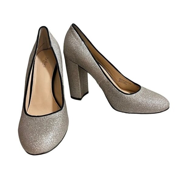 Botkier Anthropologie heels 8 silver glitter Valentina round toe chunky heel - Picture 1 of 8